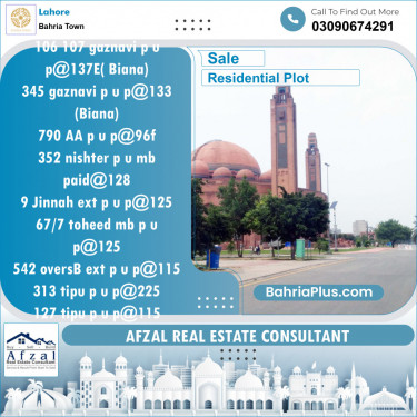 Residential Plot for Sale in Bahria Town, Lahore - (BP-141857)