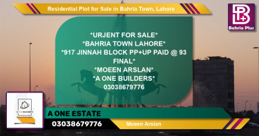 Residential Plot for Sale in Sector E - Jinnah Block -  Bahria Town, Lahore - (BP-141915)