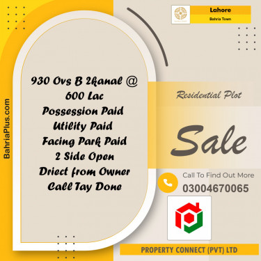 Residential Plot for Sale in Bahria Town, Lahore - (BP-142202)
