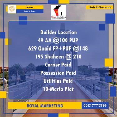Residential Plot for Sale in Bahria Town, Lahore - (BP-142211)