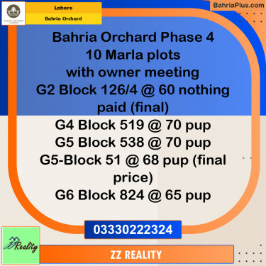 Residential Plot for Sale in Phase 4 - G2 Block -  Bahria Orchard, Lahore - (BP-142552)