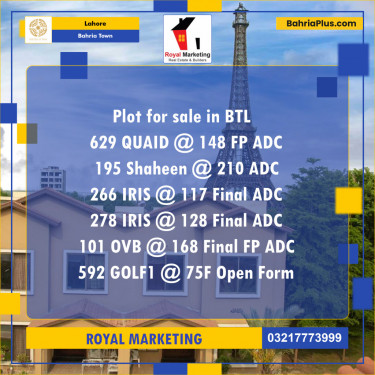 Residential Plot for Sale in Bahria Town, Lahore - (BP-142689)