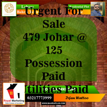 Residential Plot for Sale in Sector E - Johar Block -  Bahria Town, Lahore - (BP-142792)