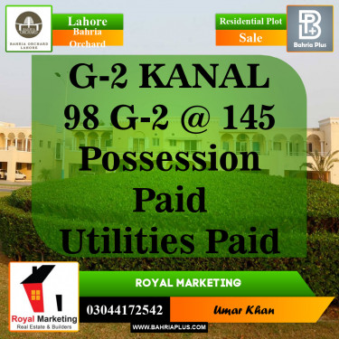 Residential Plot for Sale in Phase 4 - G2 Block -  Bahria Orchard, Lahore - (BP-142811)