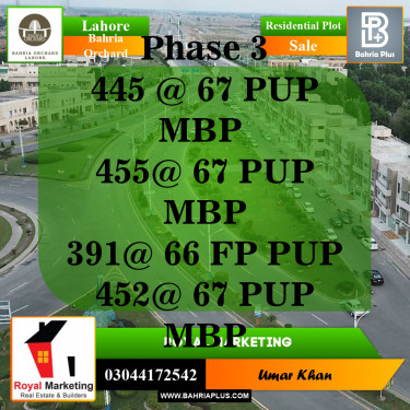 Residential Plot for Sale in Phase 3 -  Bahria Orchard, Lahore - (BP-142815)