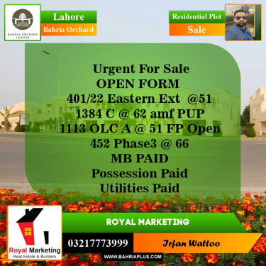 Residential Plot for Sale in Bahria Orchard, Lahore - (BP-143029)