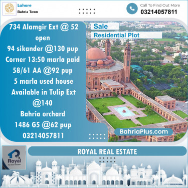 Residential Plot for Sale in Bahria Town, Lahore - (BP-143043)
