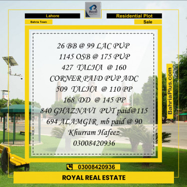Residential Plot for Sale in Bahria Town, Lahore - (BP-143065)