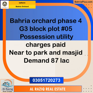 Residential Plot for Sale in Phase 4 - G3 Block -  Bahria Orchard, Lahore - (BP-143083)
