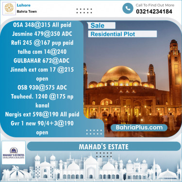 Residential Plot for Sale in Bahria Town, Lahore - (BP-143343)