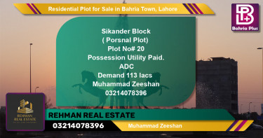 Residential Plot for Sale in Bahria Town, Lahore - (BP-143350)