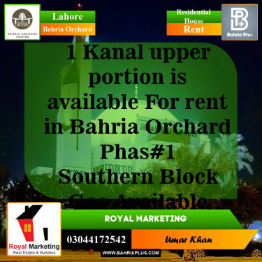 Residential House for Rent in Bahria Orchard, Lahore - (BP-143369)