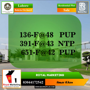 Residential Plot for Sale in Phase 2 - F Block -  Bahria Orchard, Lahore - (BP-143380)