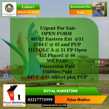 Residential Plot for Sale in Bahria Orchard, Lahore - (BP-143392)