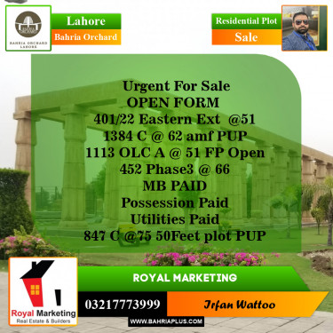 Residential Plot for Sale in Bahria Orchard, Lahore - (BP-143519)
