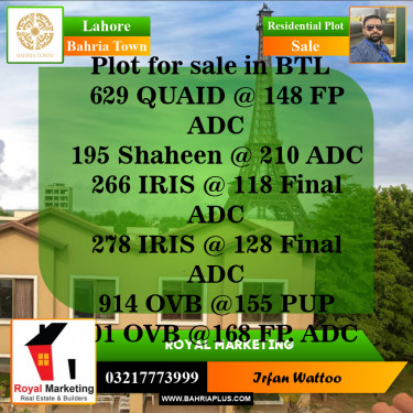 Residential Plot for Sale in Bahria Town, Lahore - (BP-143780)