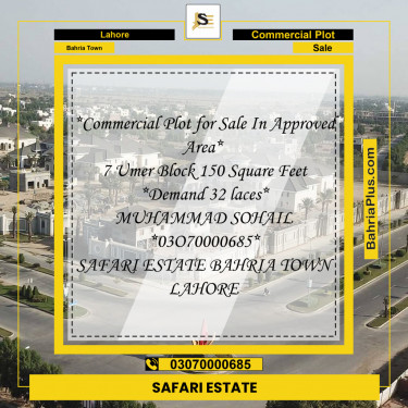 Commercial Plot for Sale in Sector B - Umer Commercial -  Bahria Town, Lahore - (BP-143834)