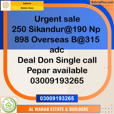 Residential Plot for Sale in Sector F - Sikander Block -  Bahria Town, Lahore - (BP-143841)
