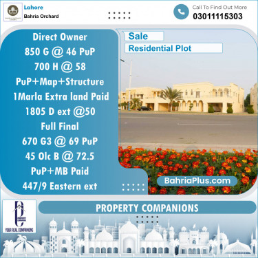 Residential Plot for Sale in Bahria Orchard, Lahore - (BP-143866)