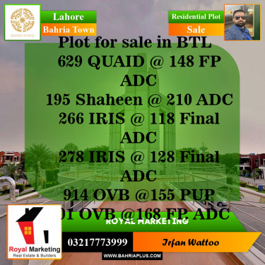 Residential Plot for Sale in Bahria Town, Lahore - (BP-144053)
