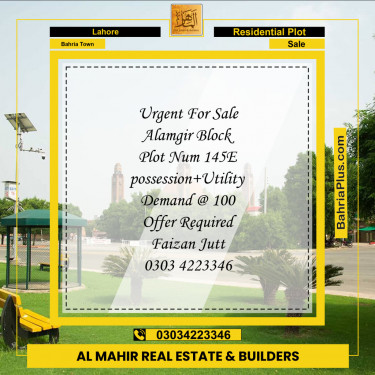 Residential Plot for Sale in Sector F - Alamgir Block -  Bahria Town, Lahore - (BP-144247)