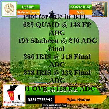 Residential Plot for Sale in Bahria Town, Lahore - (BP-144342)