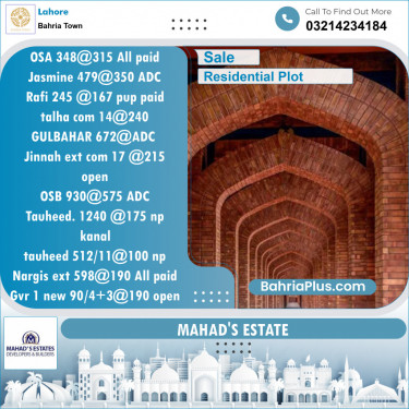 Residential Plot for Sale in Bahria Town, Lahore - (BP-144548)