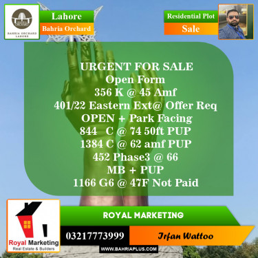 Residential Plot for Sale in Bahria Orchard, Lahore - (BP-144706)