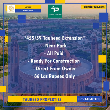 Residential Plot for Sale in Sector F - Tauheed Block -  Bahria Town, Lahore - (BP-144793)