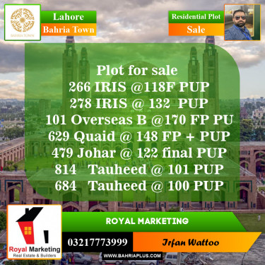 Residential Plot for Sale in Bahria Town, Lahore - (BP-144879)