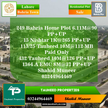 Residential Plot for Sale in Bahria Town, Lahore - (BP-144978)