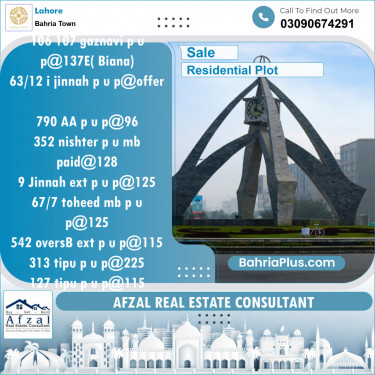 Residential Plot for Sale in Bahria Town, Lahore - (BP-145058)
