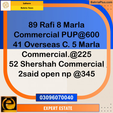 Commercial Plot for Sale in Sector E - Rafi Block -  Bahria Town, Lahore - (BP-145116)