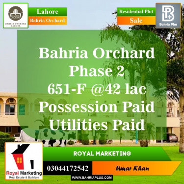 Residential Plot for Sale in Bahria Orchard, Lahore - (BP-145613)
