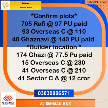 Residential Plot for Sale in Sector E - Rafi Block -  Bahria Town, Lahore - (BP-145777)