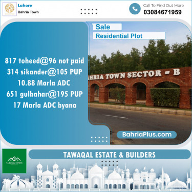Residential Plot for Sale in Sector F - Tauheed Block -  Bahria Town, Lahore - (BP-146489)