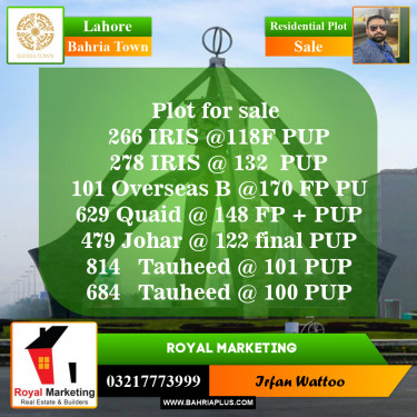 Residential Plot for Sale in Bahria Town, Lahore - (BP-146606)