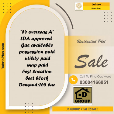 Residential Plot for Sale in Bahria Town, Lahore - (BP-146677)