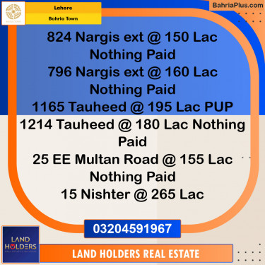 Residential Plot for Sale in Sector C - Nargis/Hussain Ext. -  Bahria Town, Lahore - (BP-146902)