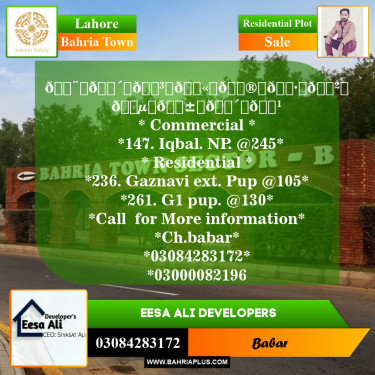 Residential Plot for Sale in Bahria Town, Lahore - (BP-146961)
