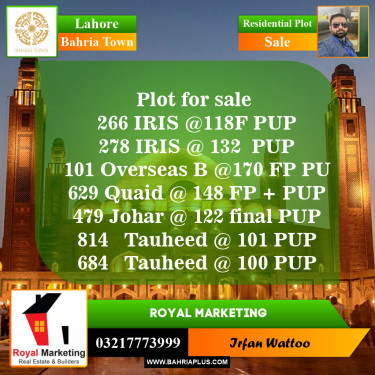 Residential Plot for Sale in Bahria Town, Lahore - (BP-147046)