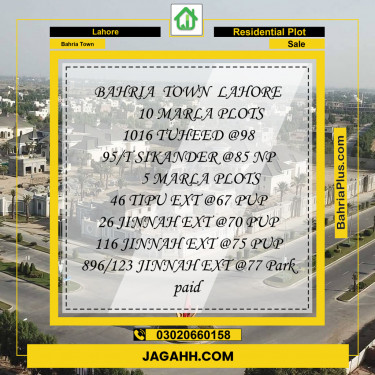 Residential Plot for Sale in Sector F - Tauheed Block -  Bahria Town, Lahore - (BP-147204)