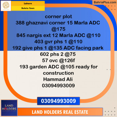 Residential Plot for Sale in Bahria Town, Lahore - (BP-147689)