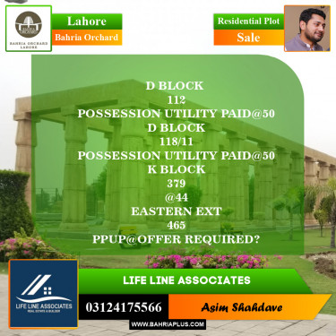 Residential Plot for Sale in Bahria Orchard, Lahore - (BP-147744)