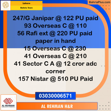 Residential Plot for Sale in Sector C - Janiper Block -  Bahria Town, Lahore - (BP-147797)