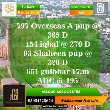 Residential Plot for Sale in Bahria Town, Lahore - (BP-147850)