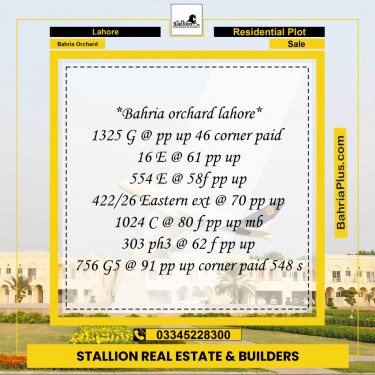 Residential Plot for Sale in Phase 2 - G Block -  Bahria Orchard, Lahore - (BP-148054)