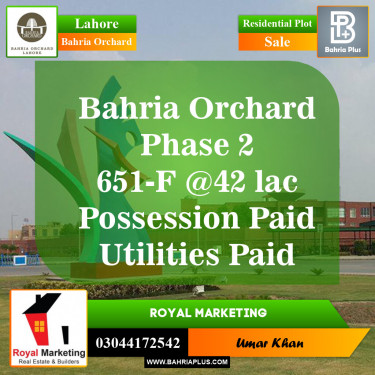 Residential Plot for Sale in Phase 2 - F Block -  Bahria Orchard, Lahore - (BP-148148)