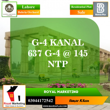 Residential Plot for Sale in Phase 4 - G4 Block -  Bahria Orchard, Lahore - (BP-148171)