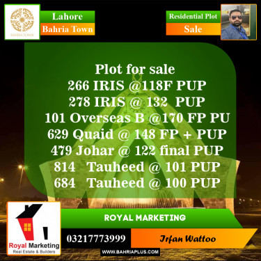 Residential Plot for Sale in Sector C - Iris Block -  Bahria Town, Lahore - (BP-148190)